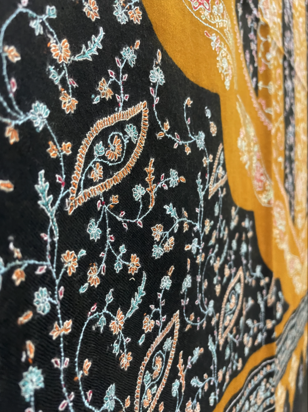 Black & Mustard Sozni Embroidered Shawl - Image 4